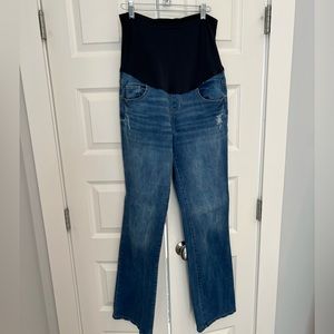 Slightly distressed bootcut TALL maternity jeans